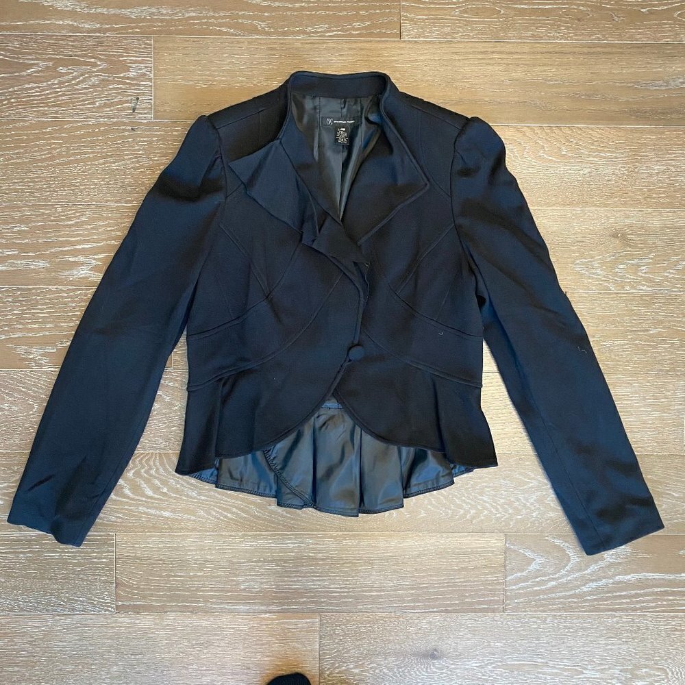 INC High Low Blazer Ruffle Button | Black | L
